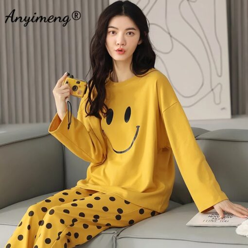 Cute Yellow Smiley Printed Night Suit