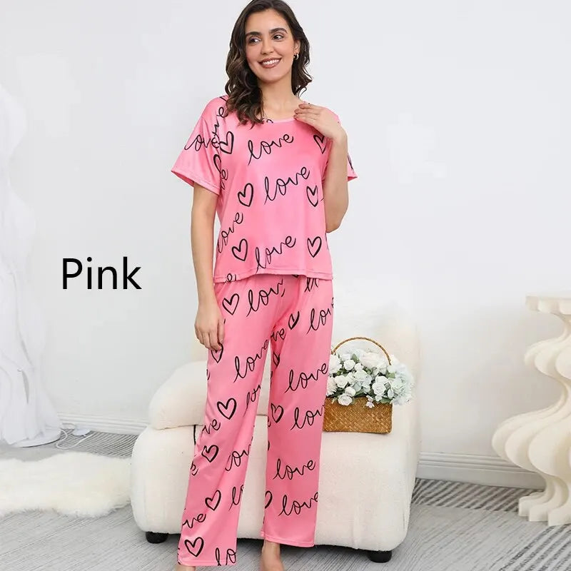 Pink Love Printed Night Suit For Her