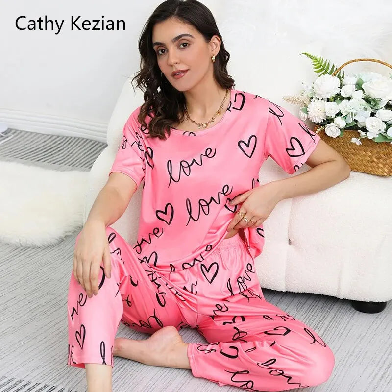 Pink Love Printed Night Suit For Her