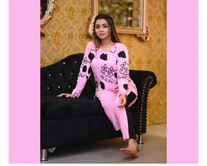 PINK &amp; BLACK COW PRINTED PJ SET