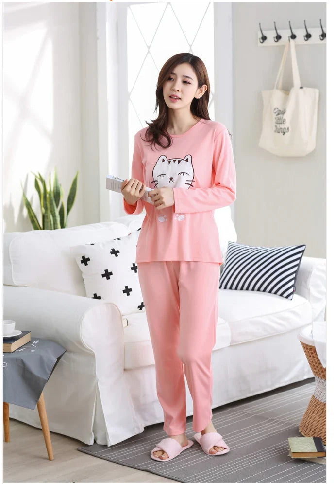 Pink Happy Cat Printed Night Suit