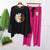 Black and Magenta Daisy Flower Printed Loungewear